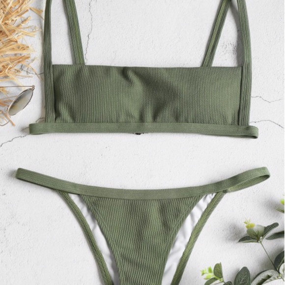 Olive Ribbed Bikini - Picture 1 of 5